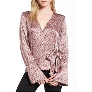 NWT Chelsea28 Satin Wrap Blouse Sz M Pink